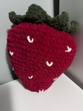Large Crocheted Red Strawberry Pillow